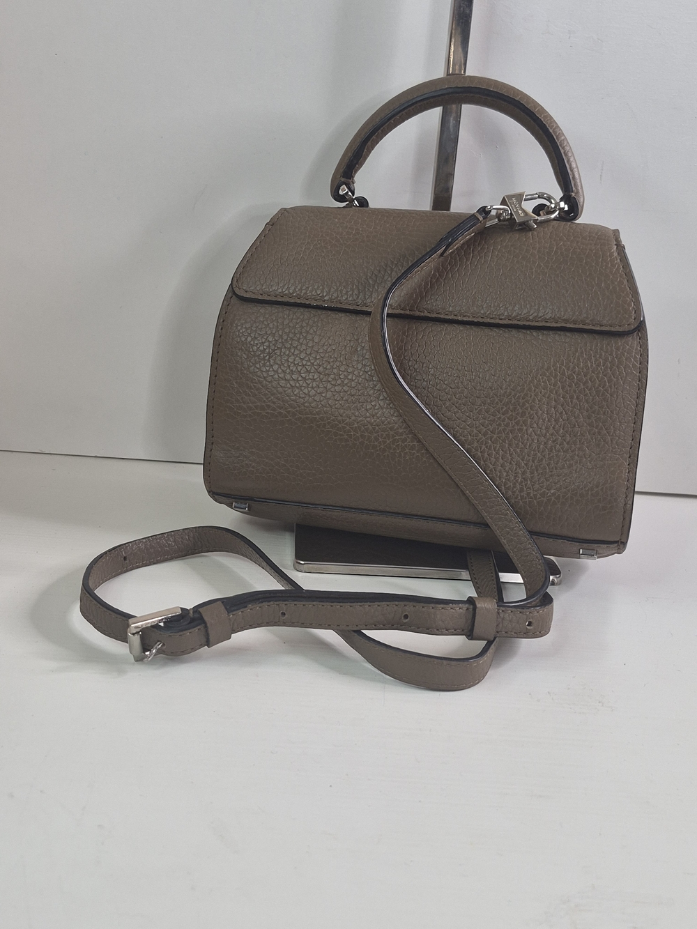 Moyna Taupe Structured Leather Top-Handle Bag with Removable Strap - Picture 6 of 16